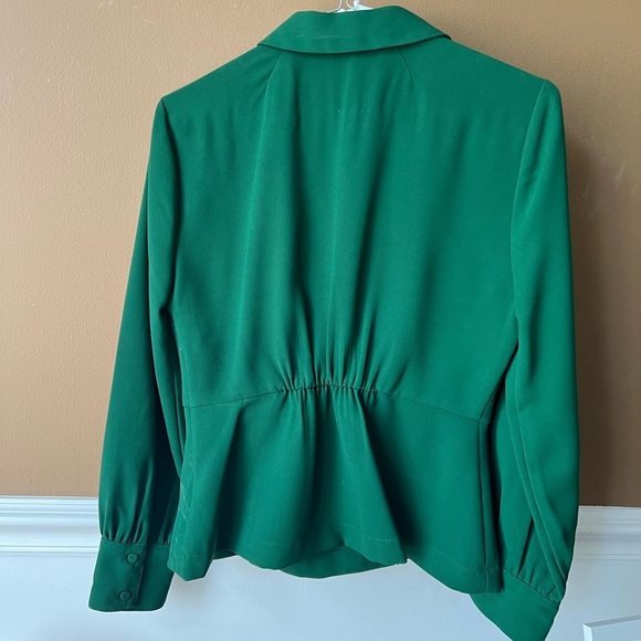 J. Crew Women’s Vibrant Green Faux Wrap Peplum Blouse Size 2 Career Business - Picture 3 of 6